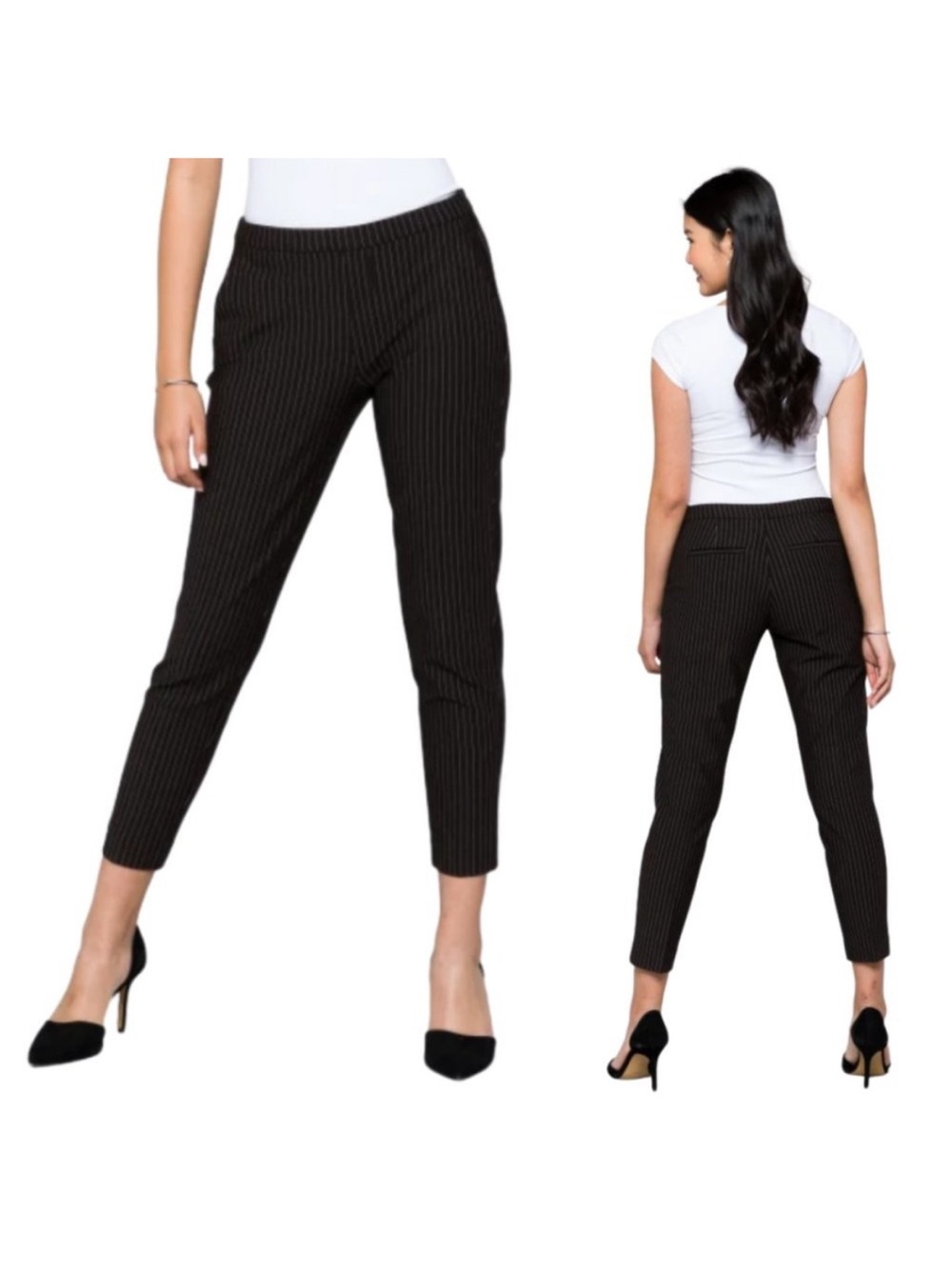 Liverpool Tyler Black White Pinstripe Knit Pull On Pants Trousers Womens Sz 16